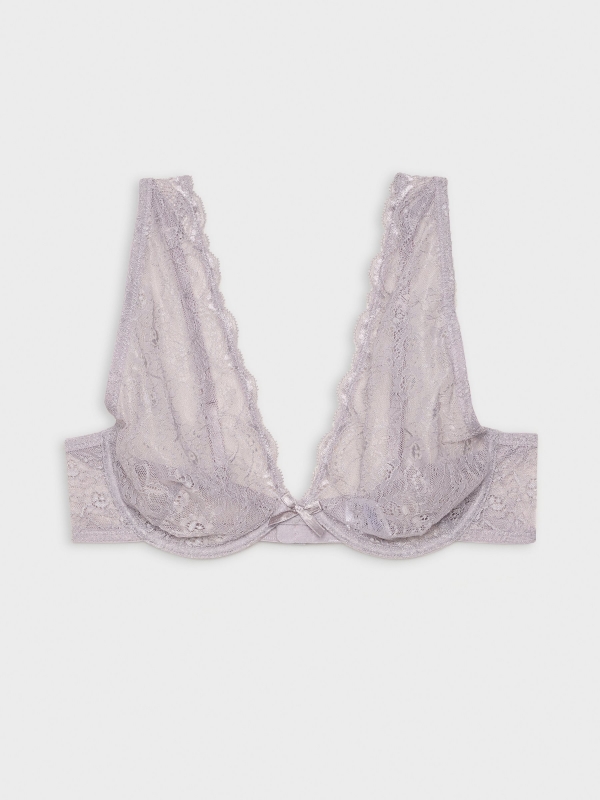 Sheer lace halter bra light grey