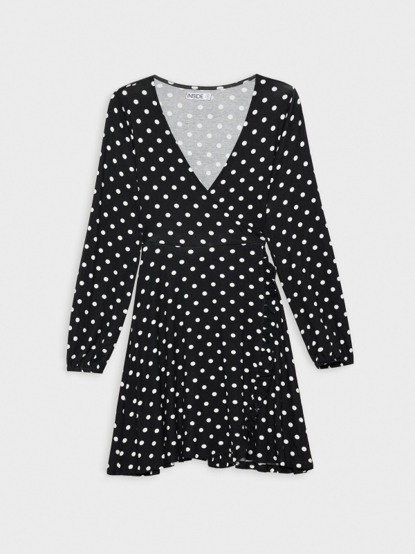  Polka dot print V-neck dress black front view