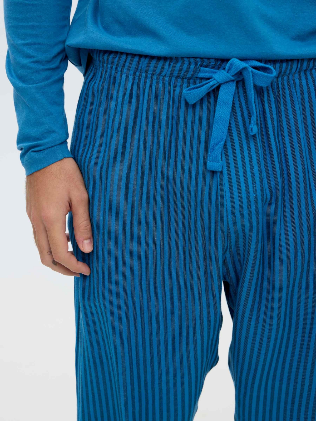 Blue pajamas striped pants blue detail view