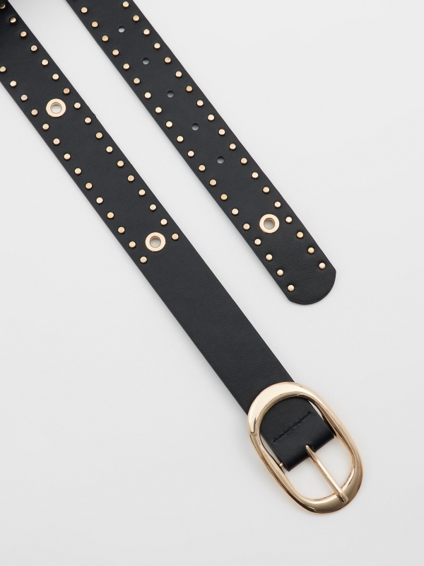 Black belt with golden studs black detail view