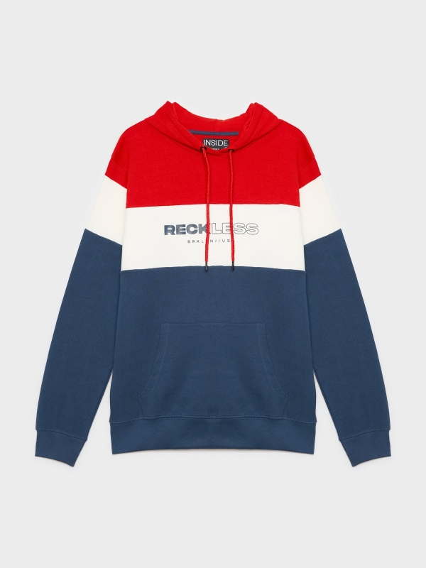  Sudadera capucha color block azul petróleo