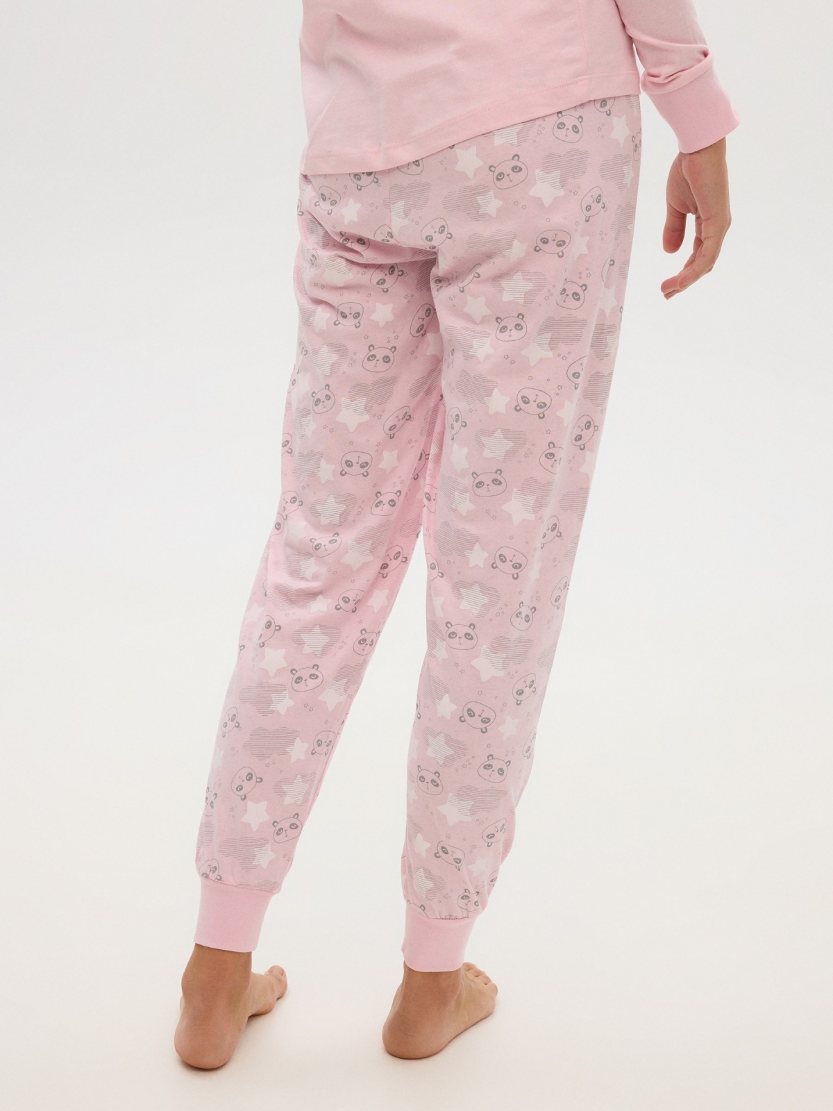 Panda pijama rosa rosa claro vista detalhe