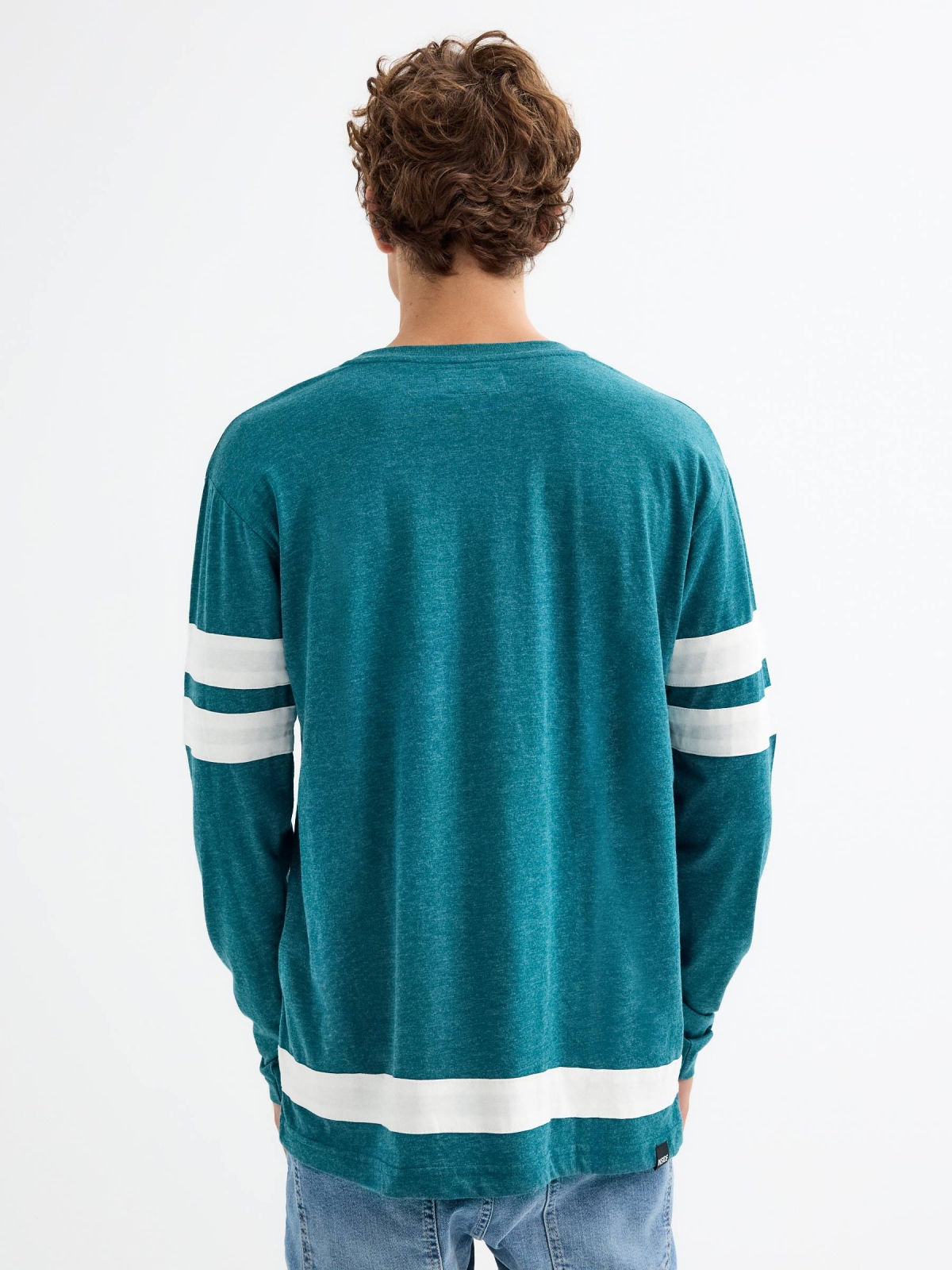 Textured T-shirt green middle back view