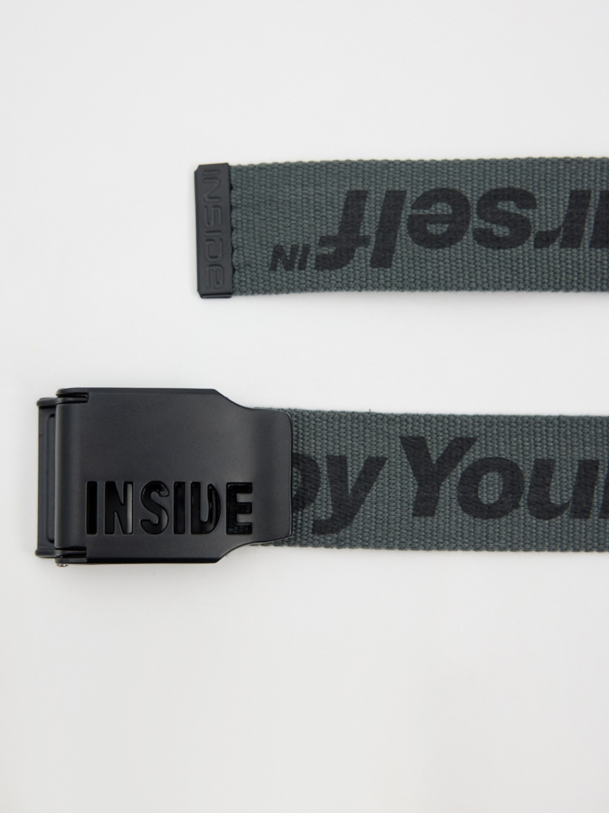 Engraved metal buckle canvas belt dark grey