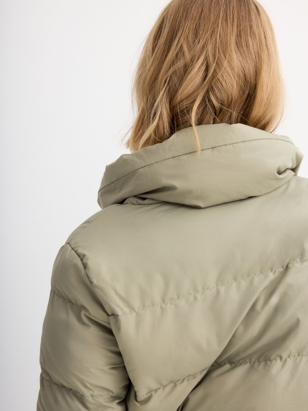 High neck padded jacket khaki detail view