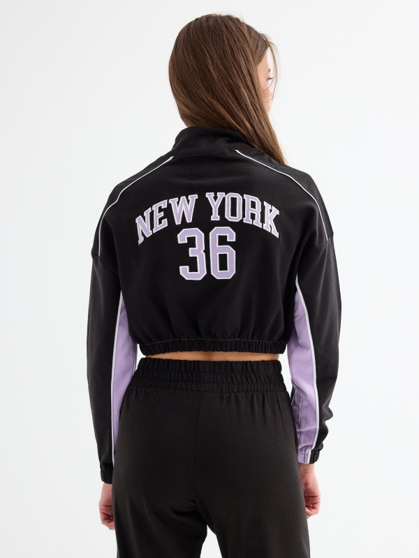 Cropped sweatshirt with zip black middle back view