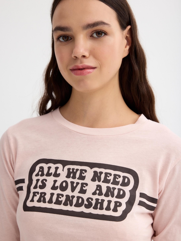 Long sleeve message t-shirt light pink detail view