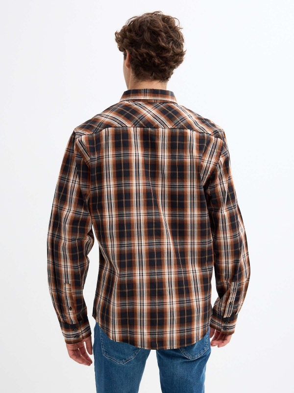 Plaid shirt brown middle back view