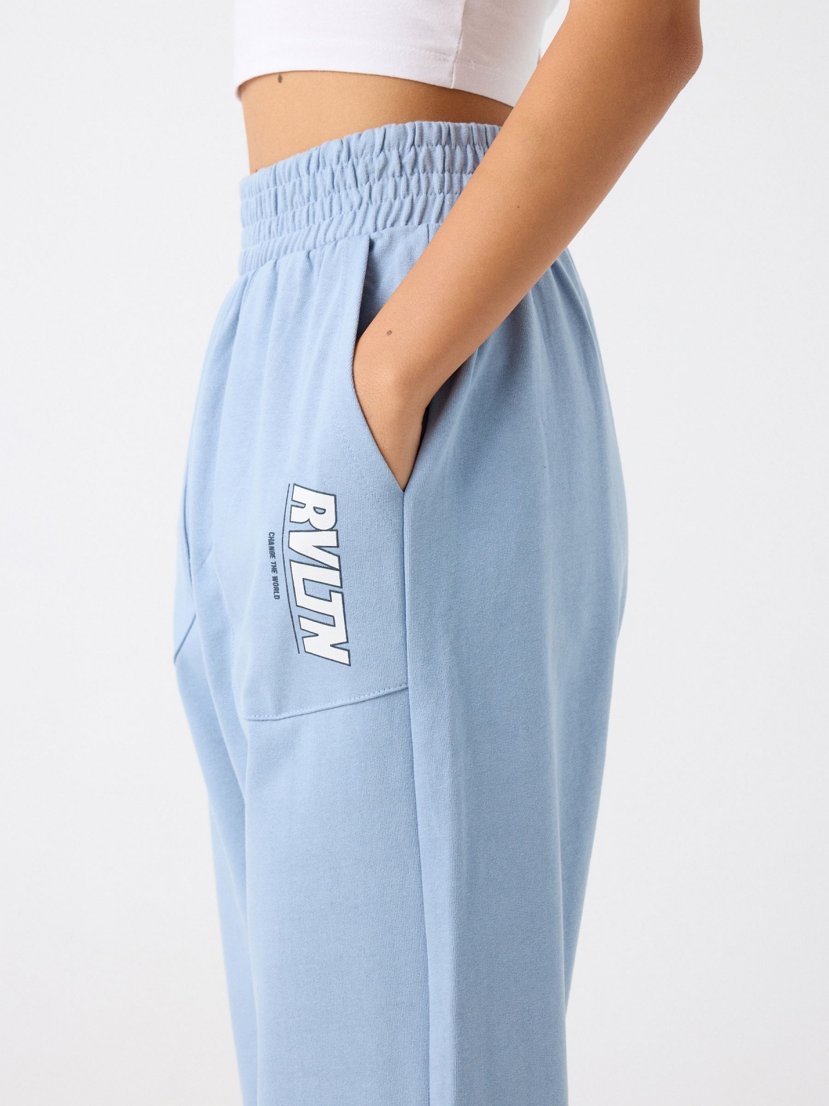 Blue printed jogger pants blue detail view