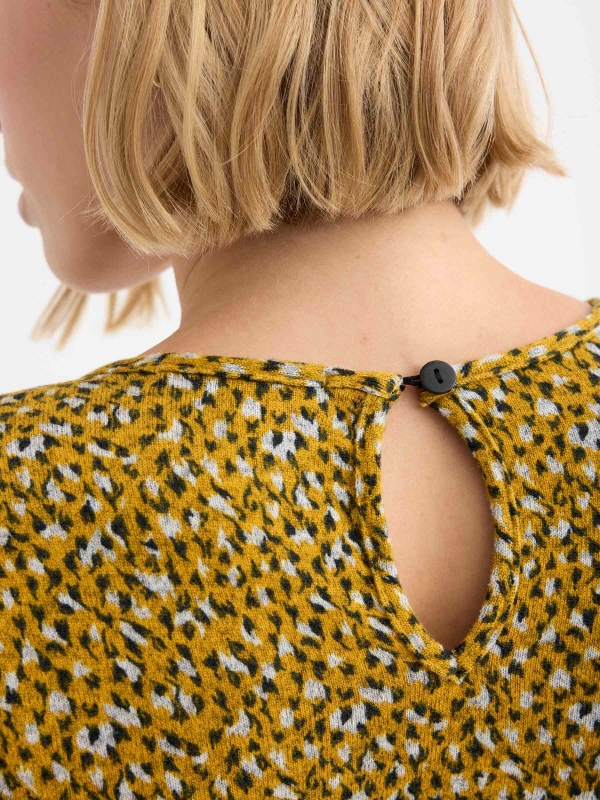 Flared animal print dress mustard detail view