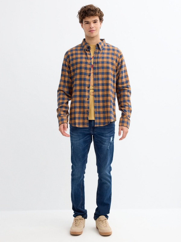 Camisa de flanela xadrez ocre vista geral frontal