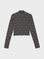 %Pto% T-shirt cropped gola alta com bolinhas preto