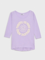 %Pto% T-shirt manga 3/4 com estampa de flor lilás