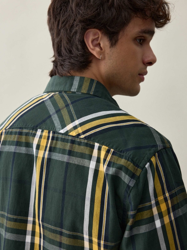 Green checked print shirt dark green detail view