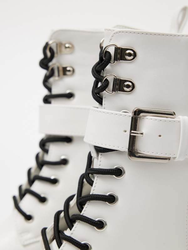 White ankle boot with buckle white detail view