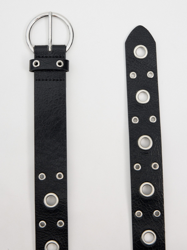 Silver eyelets belt black buckle