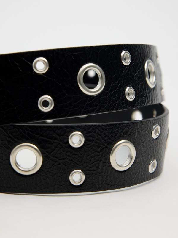 Silver eyelets belt black detail view