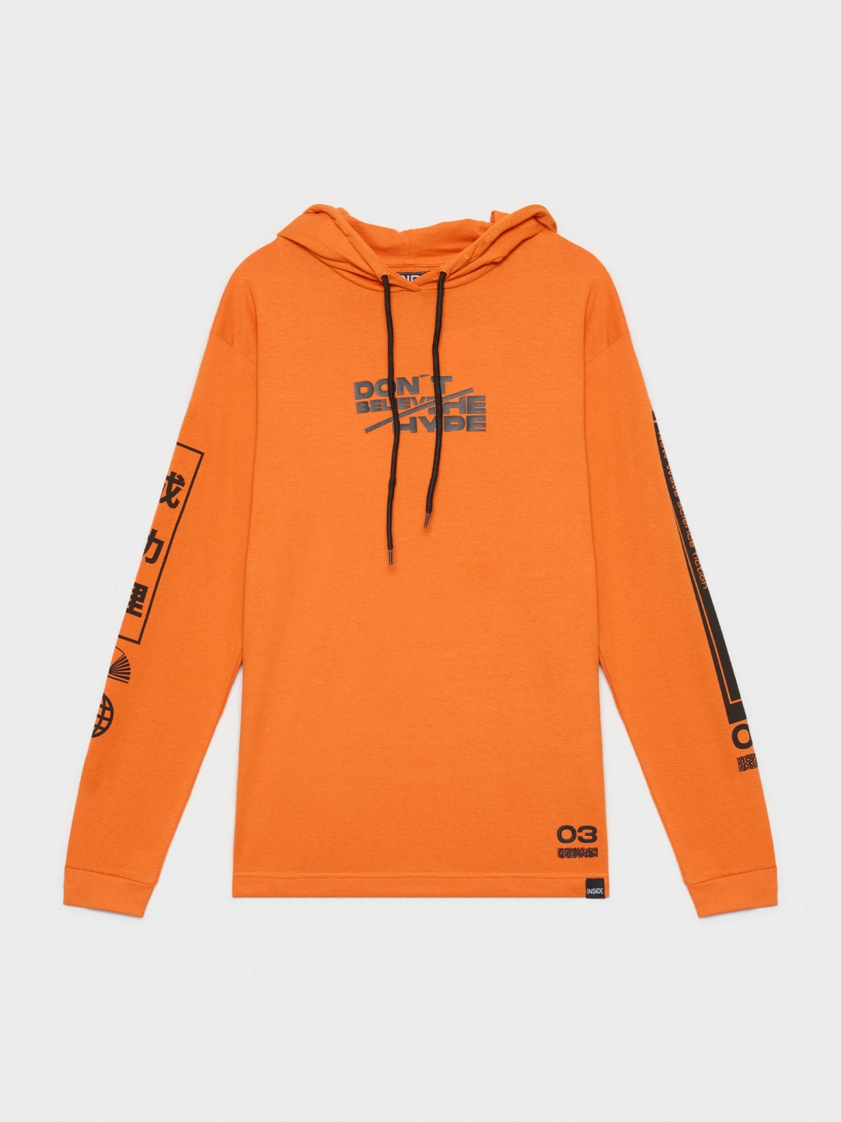  Camiseta capucha estampada naranja oscuro