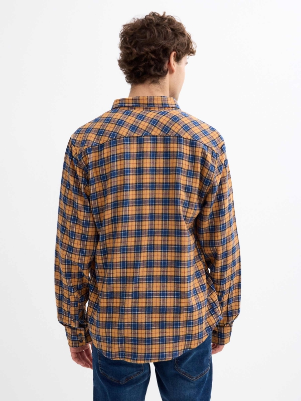 Plaid flannel shirt ochre middle back view