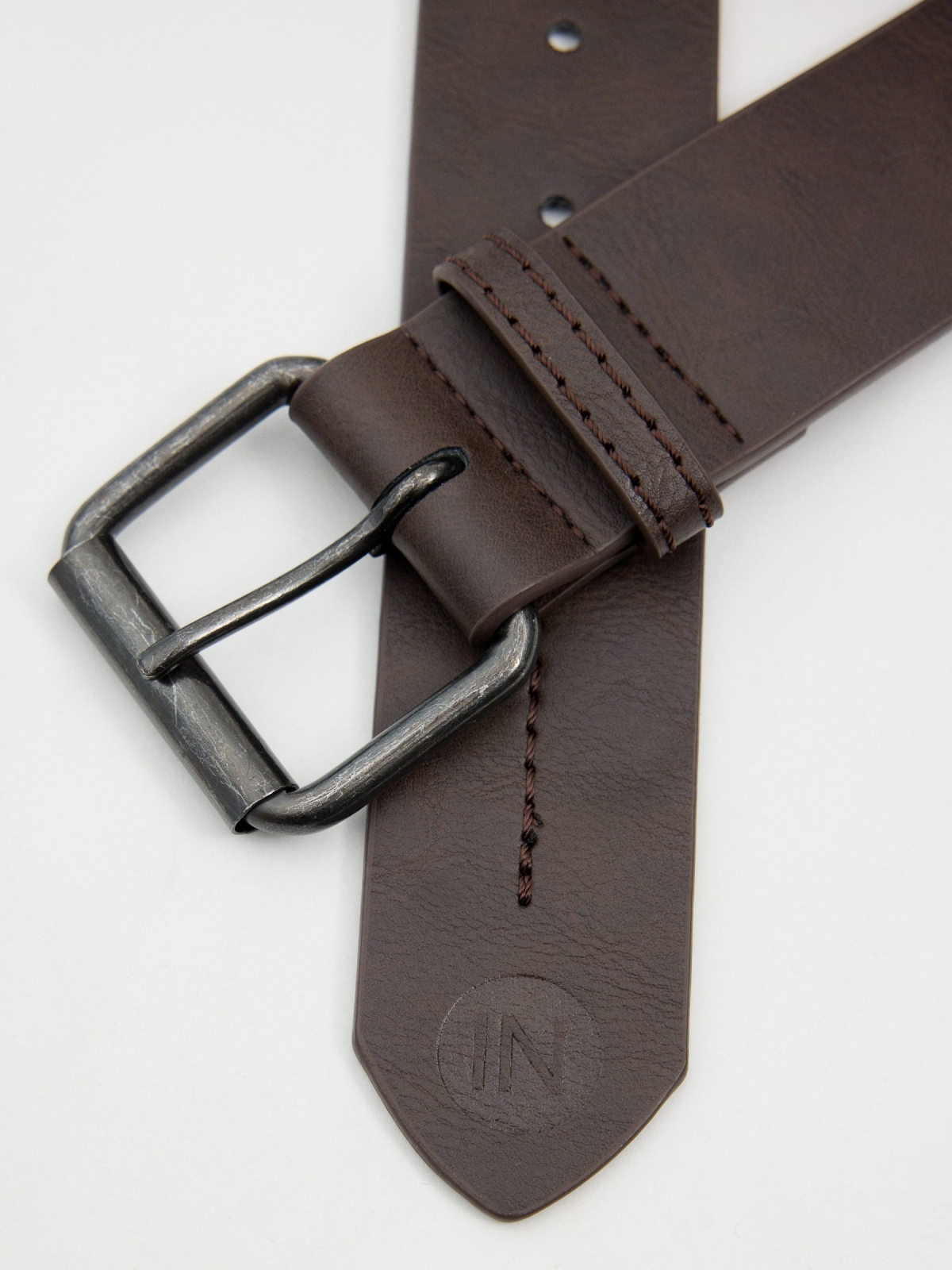 Brown square buckle belt dark brown detail view