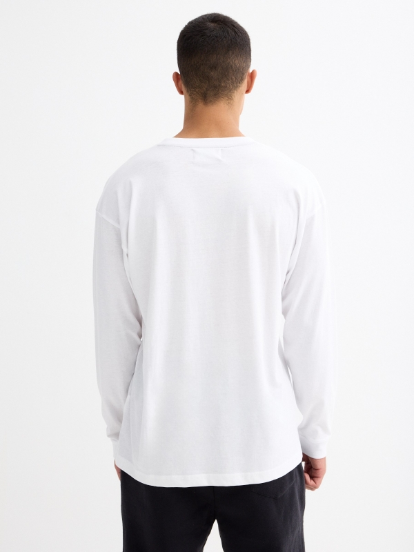 Combined print long sleeve t-shirt white middle back view