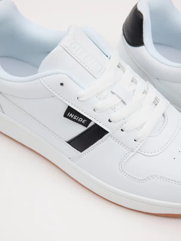 Combined leather-effect white sneakers white detail view