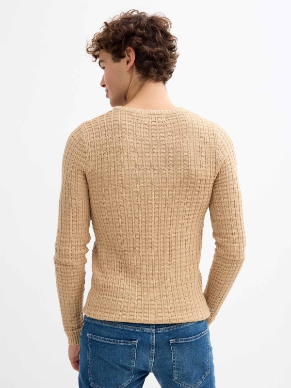 Textured knitted sweater sand middle back view