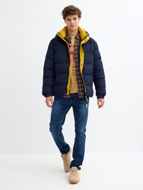 Contrast padded jacket navy general front view