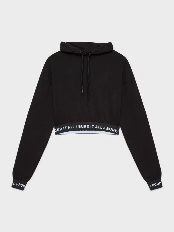  Sudadera crop  Burn It All negro vista frontal