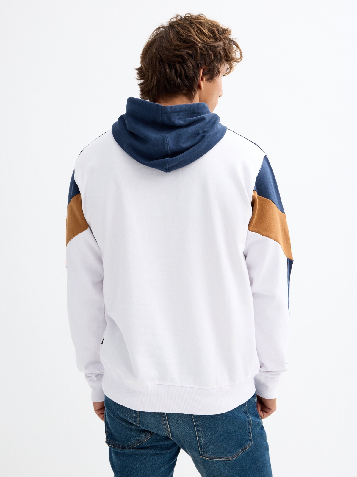 Sport hooded sweatshirt white middle back view