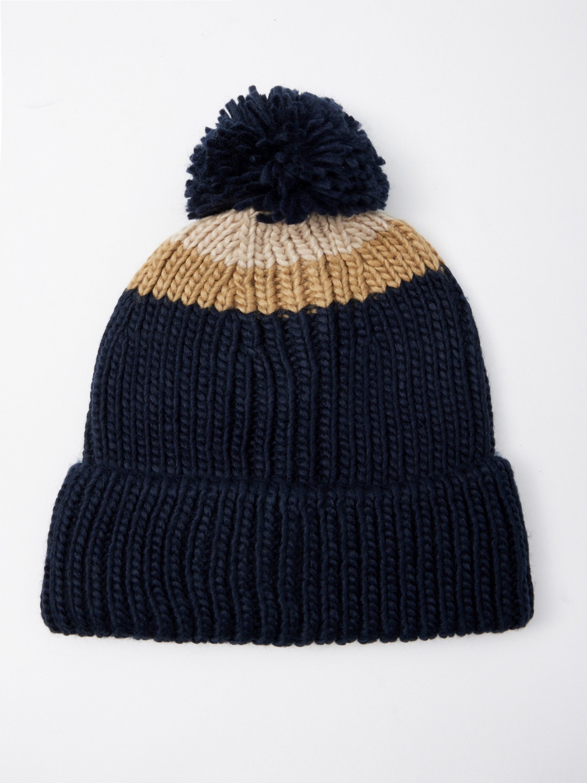 Chunky knit pom pom hat navy