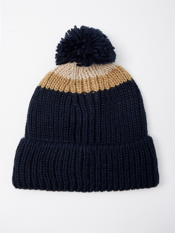 Chunky knit pom pom hat navy