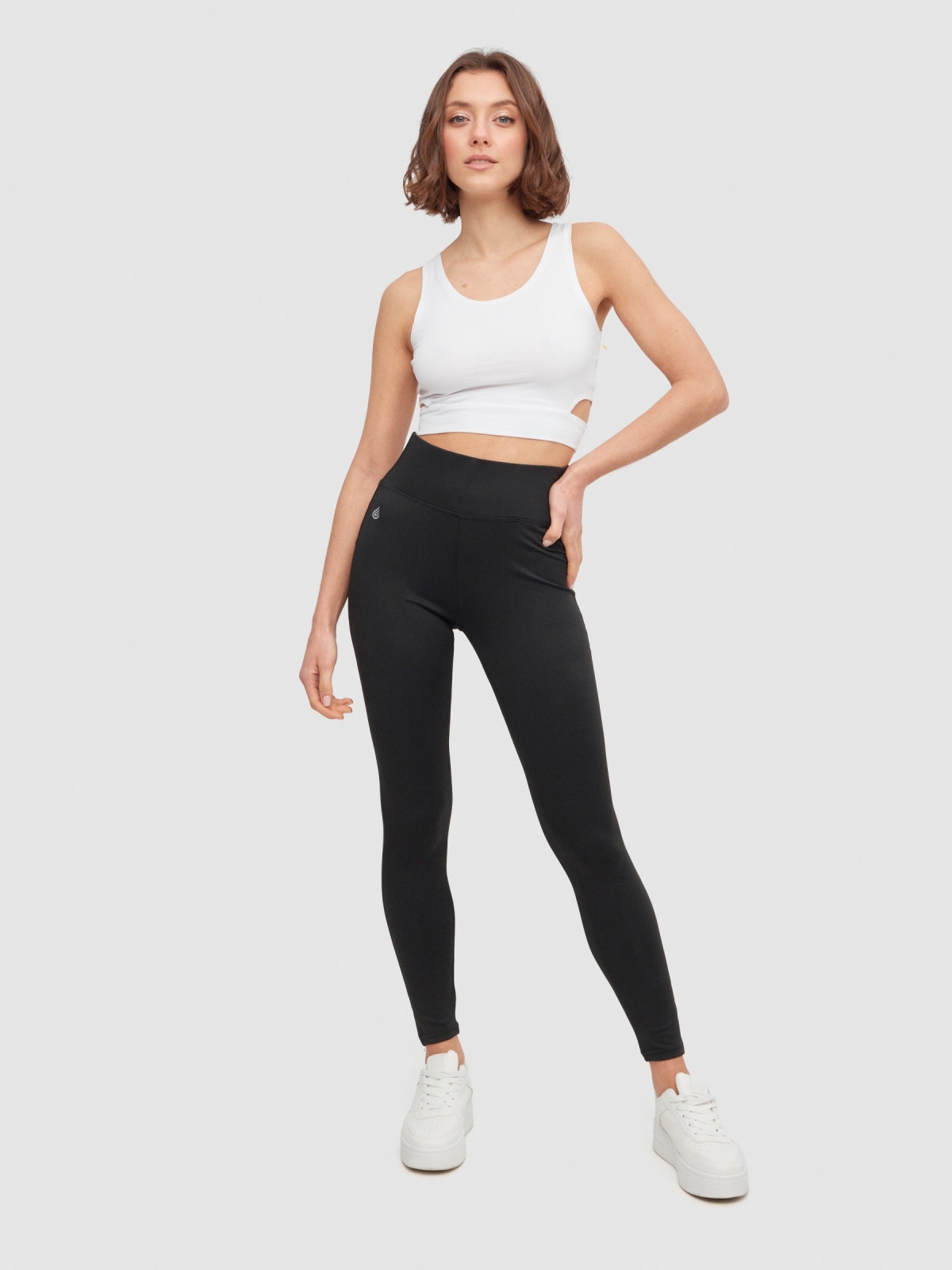 Black high-waist leggings black front view