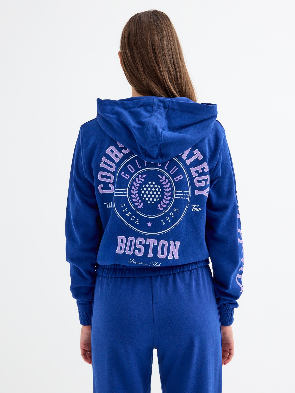 Boston zippered sweatshirt dark blue middle back view