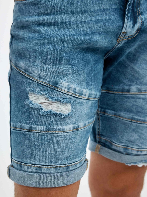 Washed blue denim Bermuda shorts blue detail view