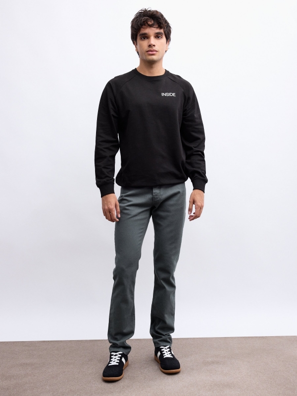 Calça regular de cinco bolsos cinza vista geral frontal