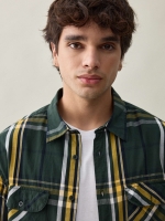 %Pto% Green checked print shirt dark green