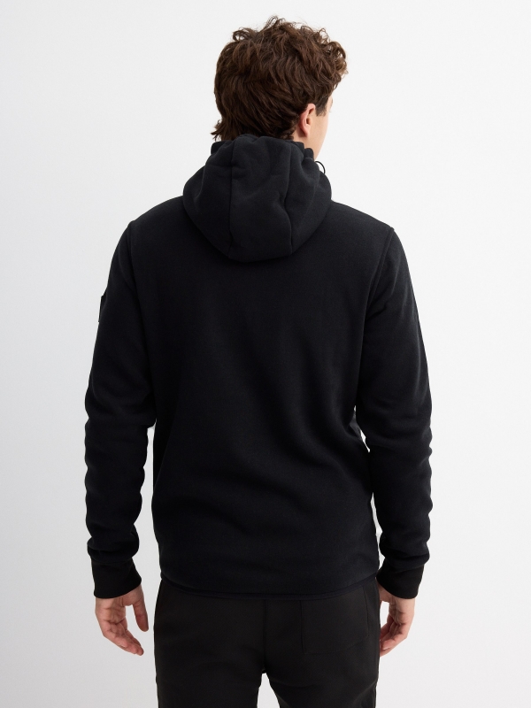 Fleece sweatshirt with zipper black middle back view