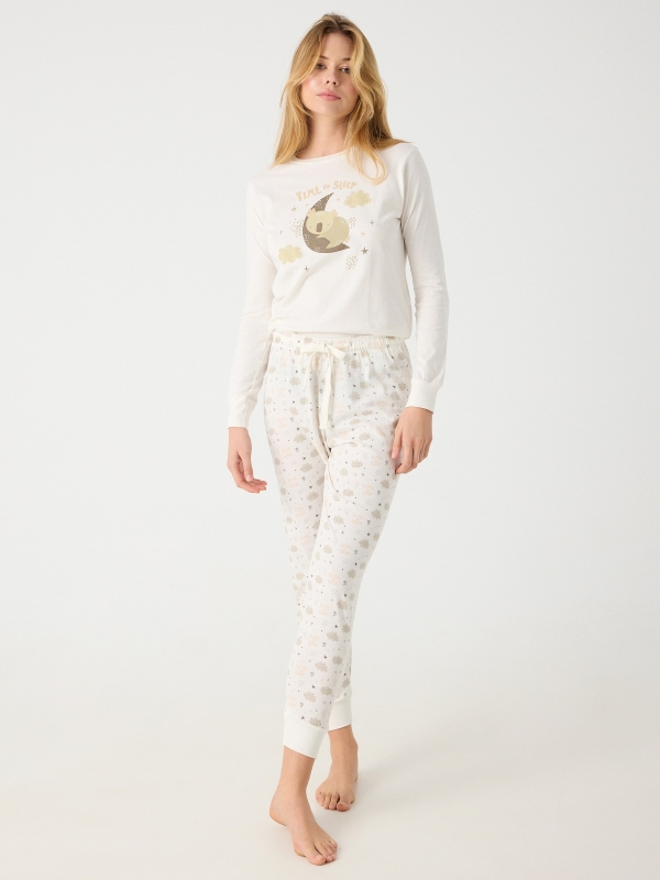 Pijama Koala off white vista meia frontal