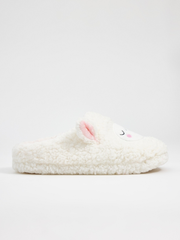 Pantufas de ovelha off white vista meia frontal