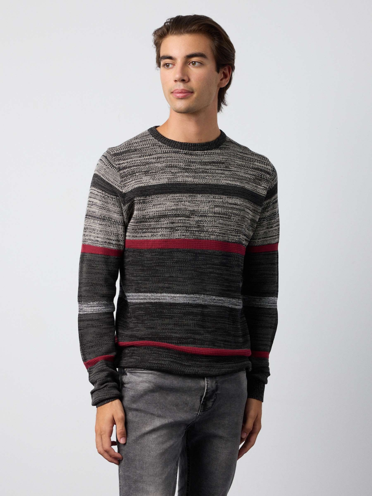 Striped flecked sweater dark grey middle front view