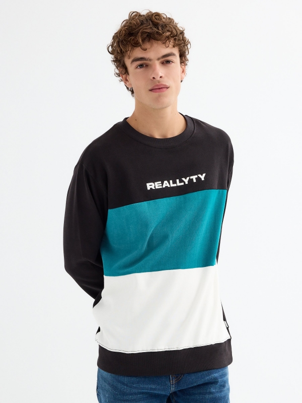 Color block sweatshirt black middle front view