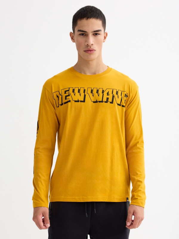 Printed T-shirt ochre middle front view