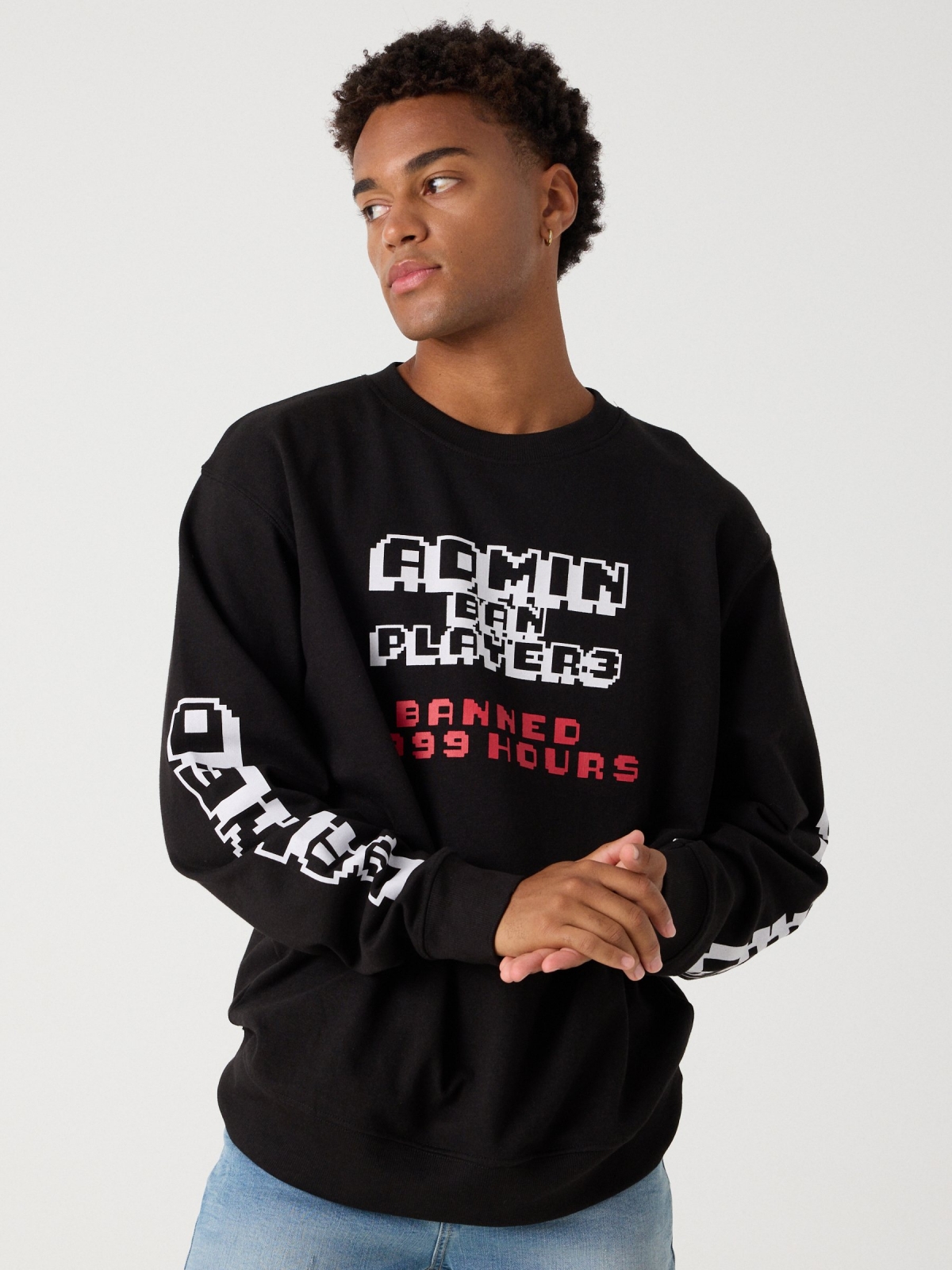 Gaming printed sweatshirt black middle front view