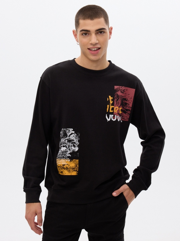 Print sweatshirt black middle front view