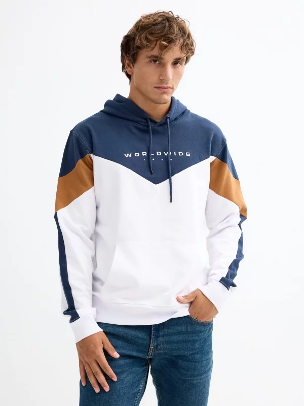 Sweatshirt com capuz desportivo branco vista meia frontal