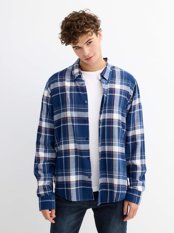 Plaid flannel shirt blue middle front view