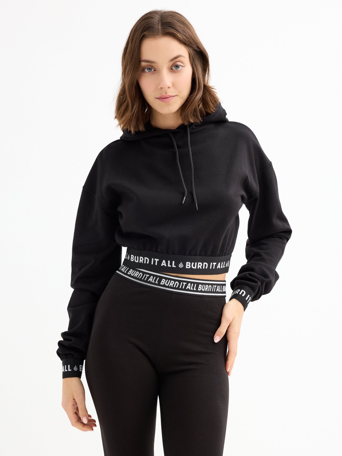 Burn It All crop sweatshirt black middle front view