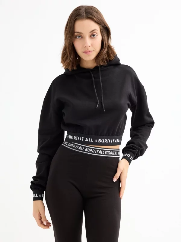 Sudadera crop  Burn It All negro vista media frontal