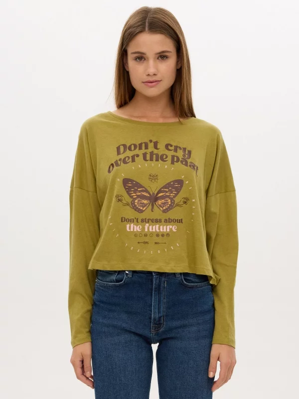T-shirt com estampado verde vista meia frontal